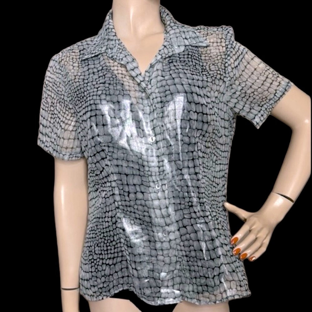 Versace Sheer Metallic Short Sleeve Top